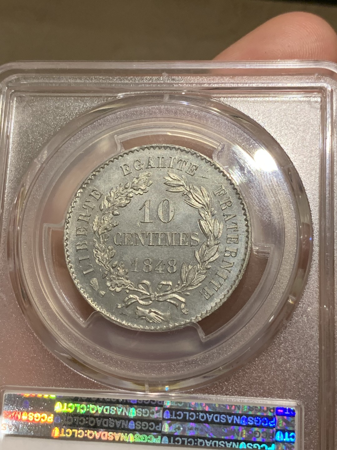 《竞宝斋》第66场-本周日，周一2场连拍（全场不限金额包邮） 亚军分PCGS SP64 1848年法国10分样币，Essai，顶级品。飘柔秀发，肥美小脸，pl感十足 外拍法国样币上涨厉害