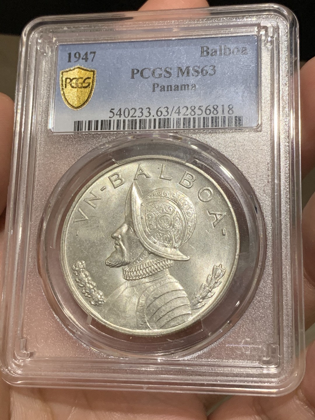 《竞宝斋》第66场-本周日，周一2场连拍（全场不限金额包邮） PCGS MS63 巴拿马 1947年巴波亚银元 女神系大主币 强车轮霜光 收官之年铸造量仅5万枚 外拍热门 这枚状态非常不错