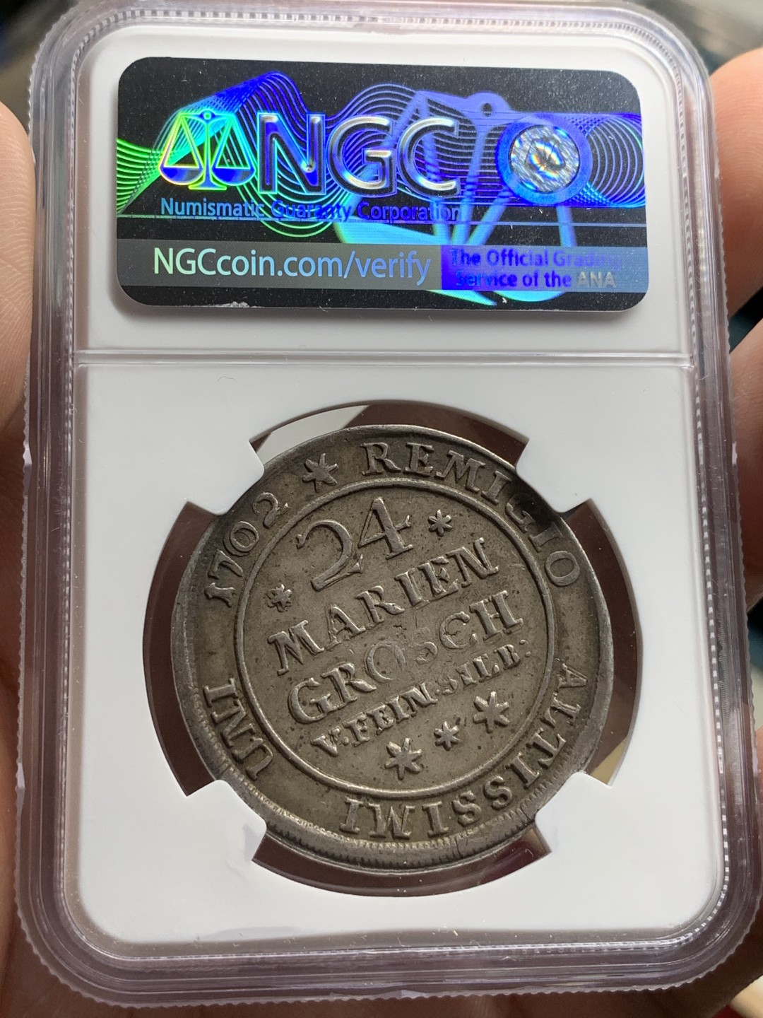 《竞宝斋》第66场-本周日，周一2场连拍（全场不限金额包邮） 第三名 NGC-XF45 德国不伦瑞克 1702年 野人 24M(2/3泰勒) 银币 原味好品 这品种能出分的都是凤毛麟角