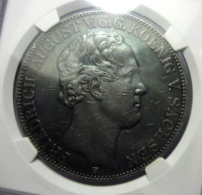 萨克森2泰勒银币1854F,腓特烈奥古斯特二世,公博评级XF45,老彩包浆 - 萨克森2泰勒银币1854F,腓特烈奥古斯特二世,公博评级XF45,老彩包浆