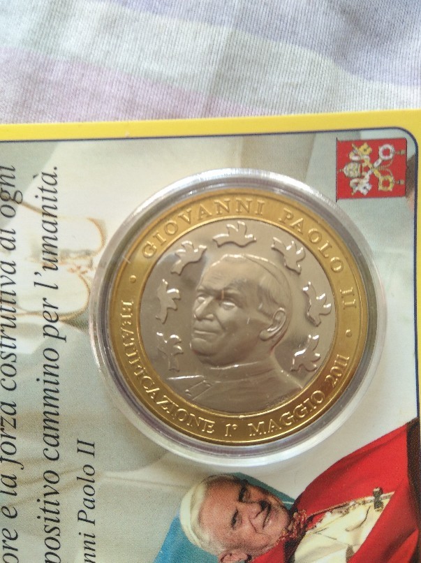 梵蒂冈2005年教皇双金属镶嵌纪念币 原包装 实物图 UNC 
