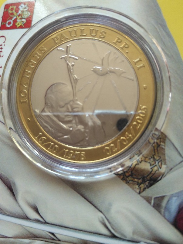 梵蒂冈2005年教皇双金属镶嵌纪念币 原包装 实物图 UNC 