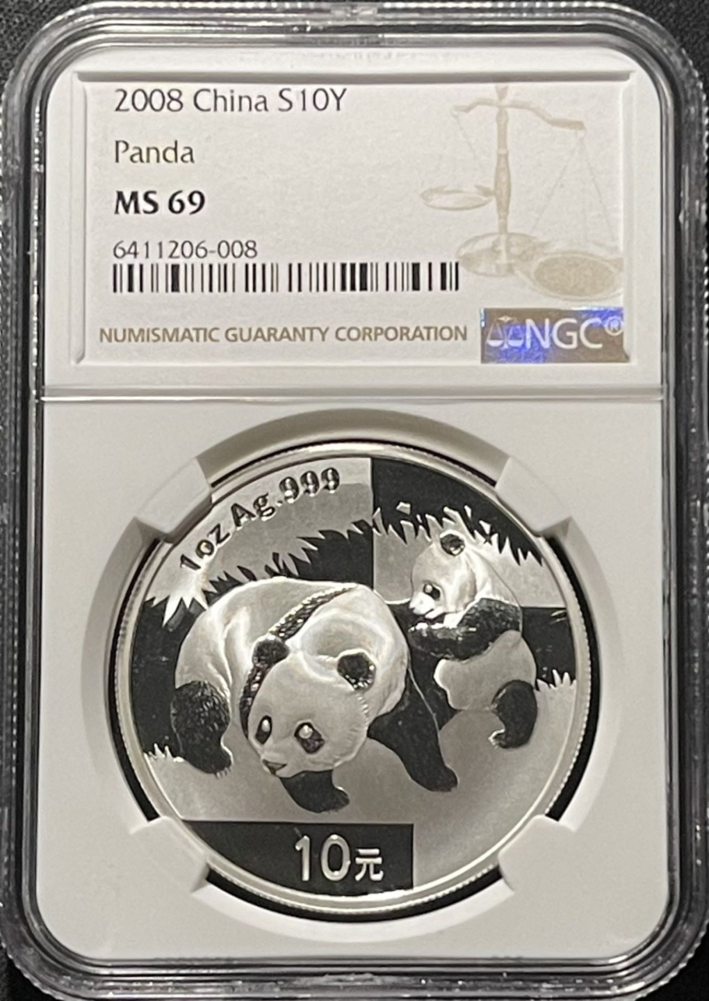 紫瑗钱币——第196期拍卖 中国 2008年 熊猫 1盎司 10元 银币 NGC MS69