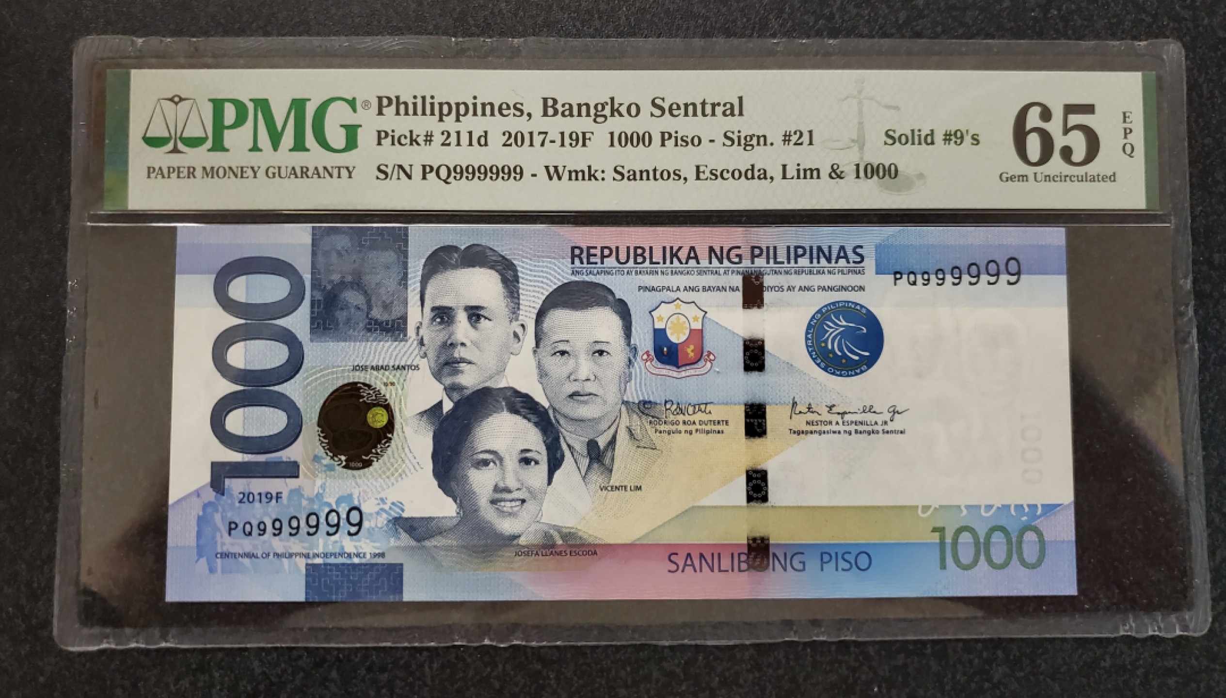 Chase Auction 第14期 - - 中外钱币、纪念钞、民国钞联拍（增加若干拍品） 2017年菲律宾1000比索，PMG65分，通天号六个9！
