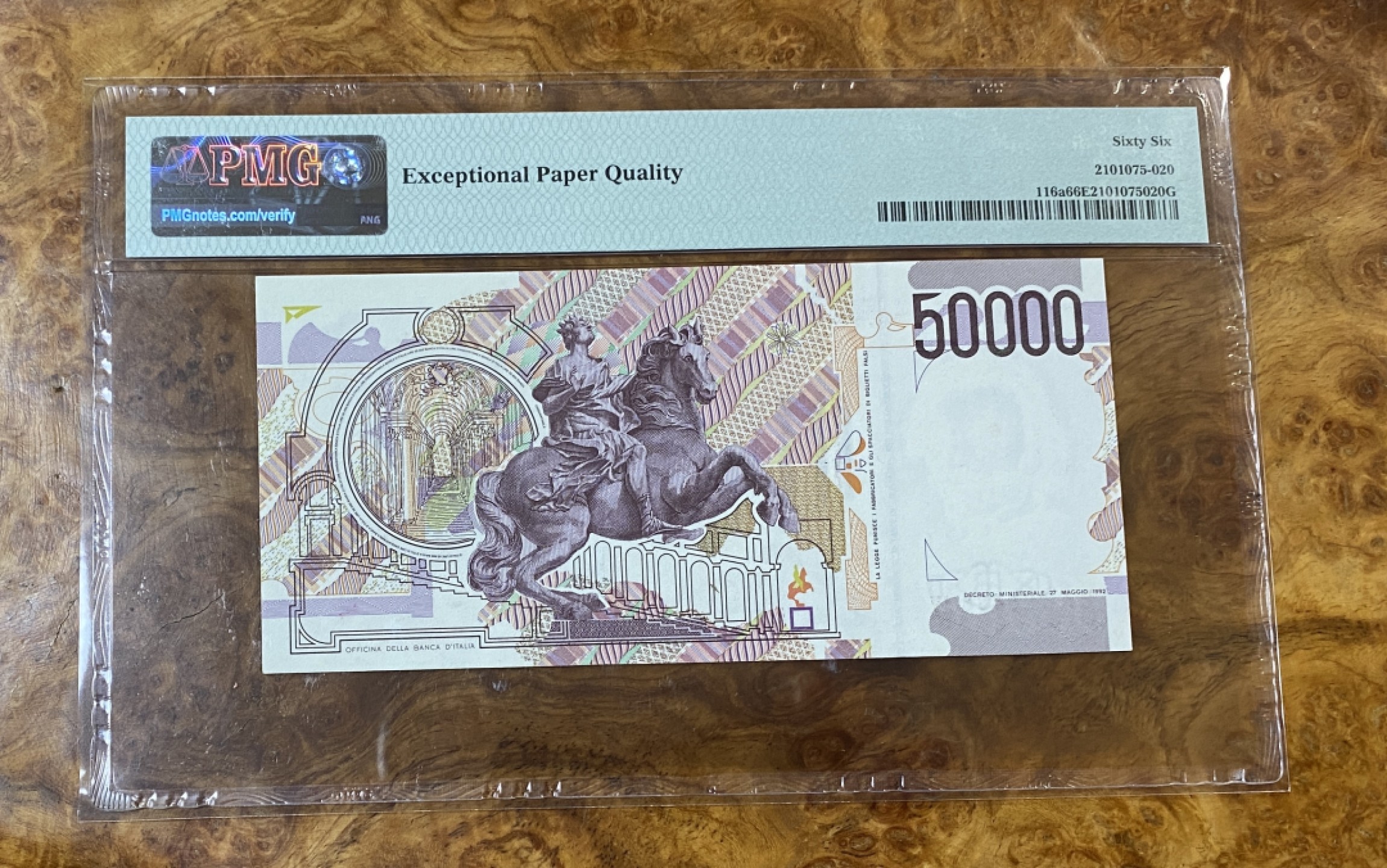 Chase Auction 第14期 - - 中外钱币、纪念钞、民国钞联拍（增加若干拍品） 1992年意大利50000里拉，PMG66分，雕塑家贝尼尼！
