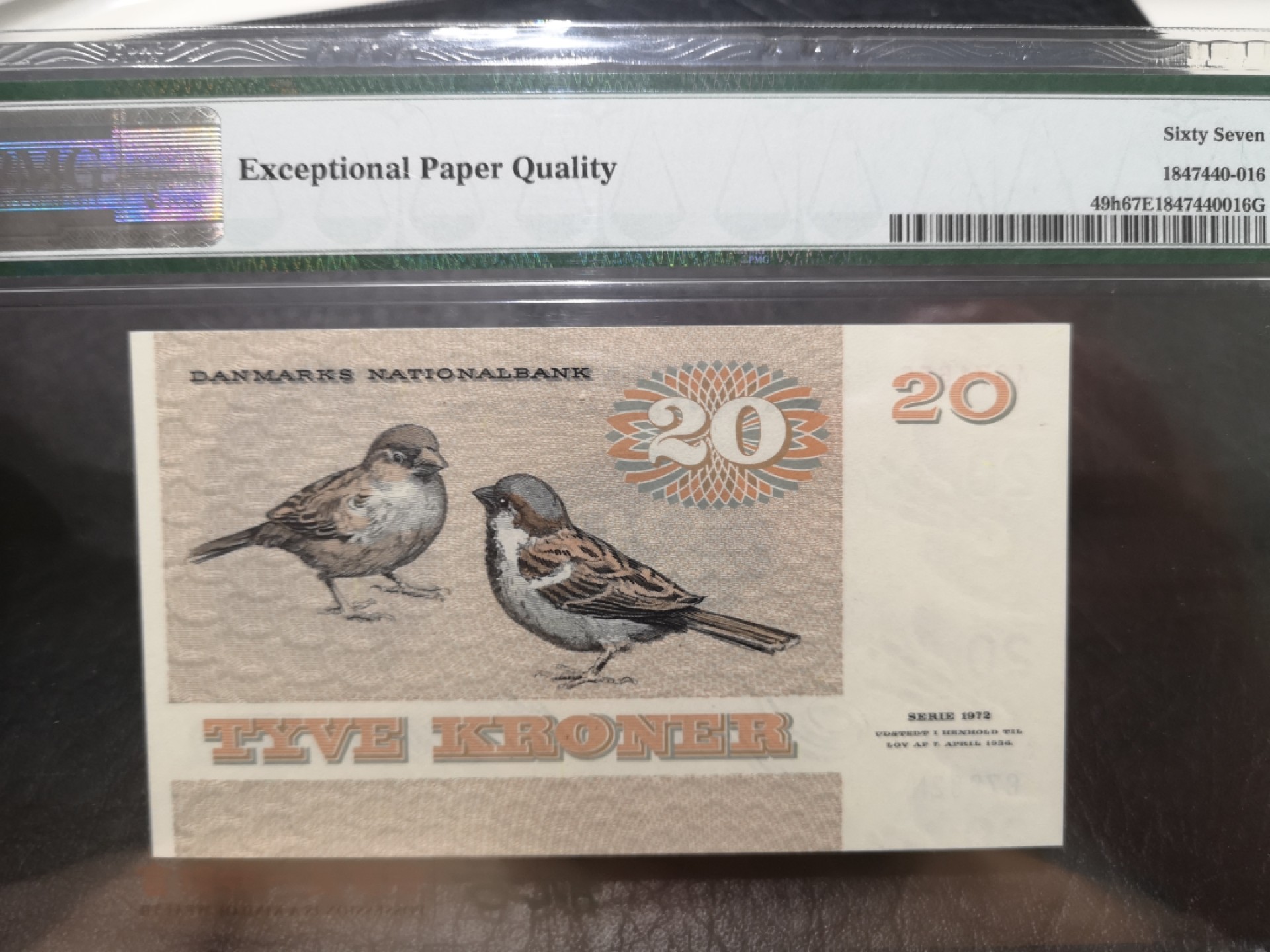 《外钞收藏家》第一百八十四期拍卖 1988年丹麦动物版20克朗 PMG67