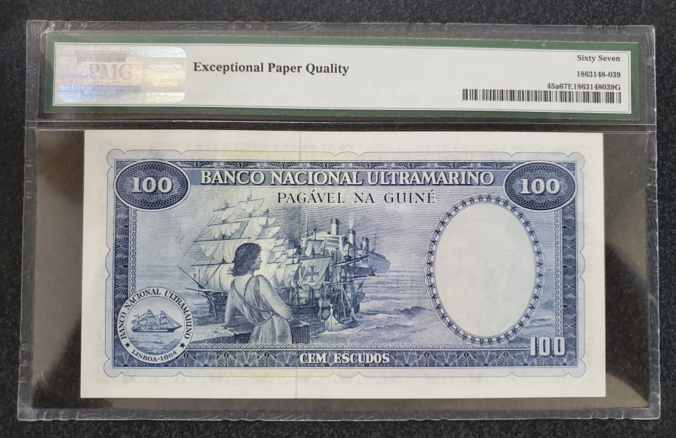 Chase Auction 第14期 - - 中外钱币、纪念钞、民国钞联拍（增加若干拍品） 1971年葡属几内亚100埃斯库多，PMG67分！