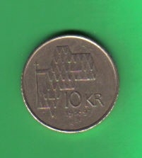 挪威1997年10克朗 实物图 
