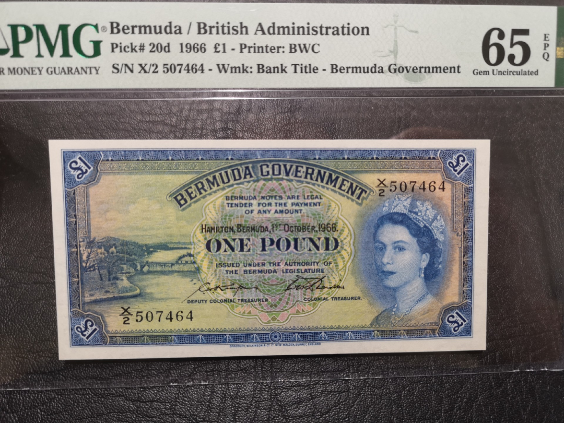 《外钞收藏家》第一百八十四期拍卖 1966年百慕大精美女王1镑 PMG65 BWC作品