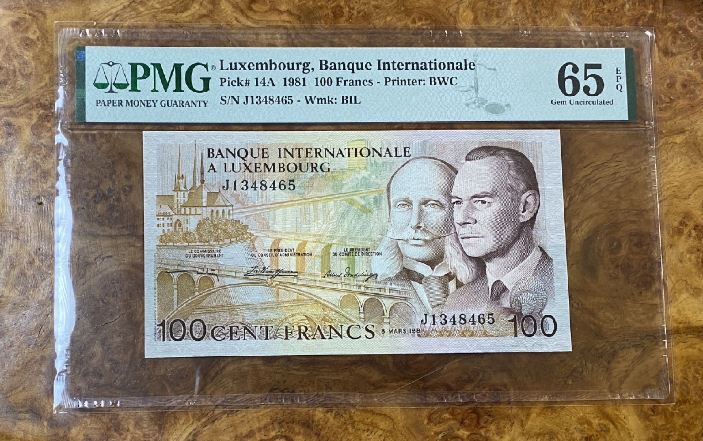 Chase Auction 第14期 - - 中外钱币、纪念钞、民国钞联拍（增加若干拍品） 1981年卢森堡100法郎，PMG65分！