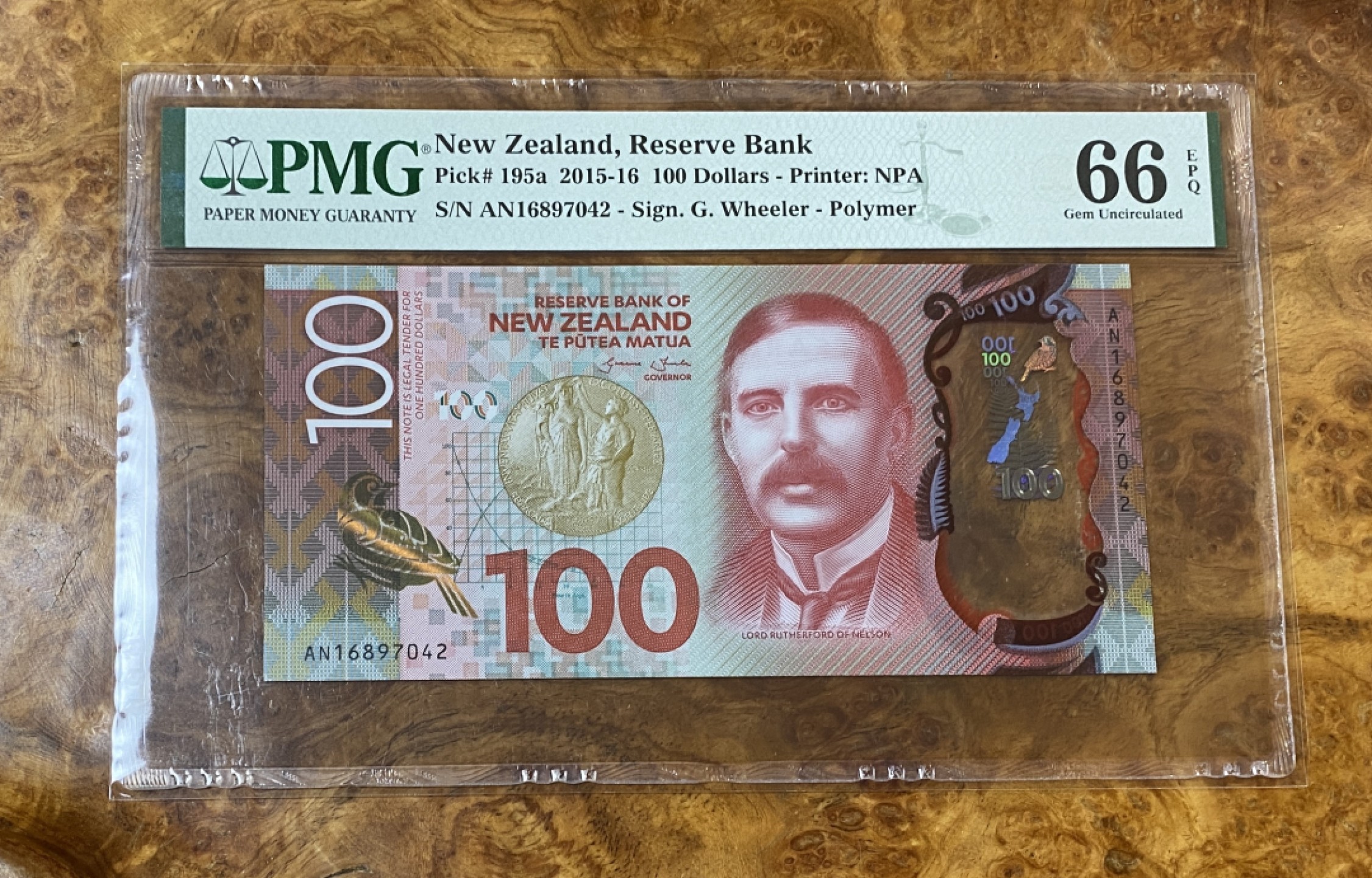 Chase Auction 第14期 - - 中外钱币、纪念钞、民国钞联拍（增加若干拍品） 2015年新西兰100元，PMG66分，明亮版！诺奖获得者物理学家卢瑟福！