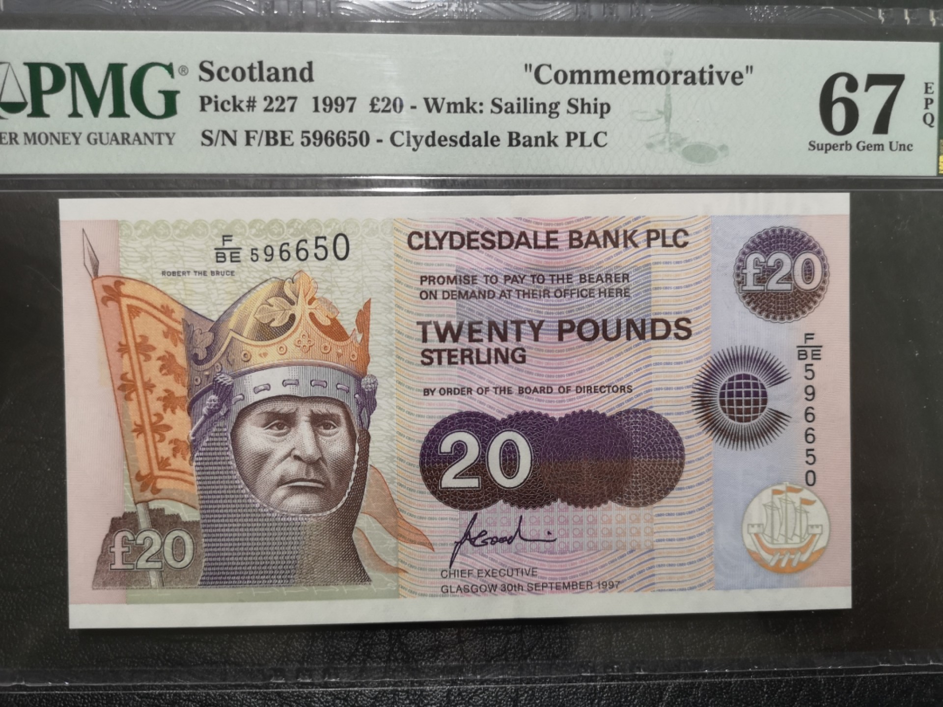 《外钞收藏家》第一百八十四期拍卖 1997年苏格兰20镑 PMG67 纪念钞 无47