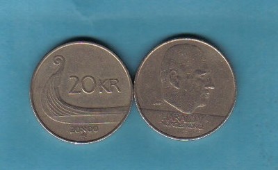 挪威2000年20克朗 背船 实物图  - 挪威2000年20克朗 背船 实物图 