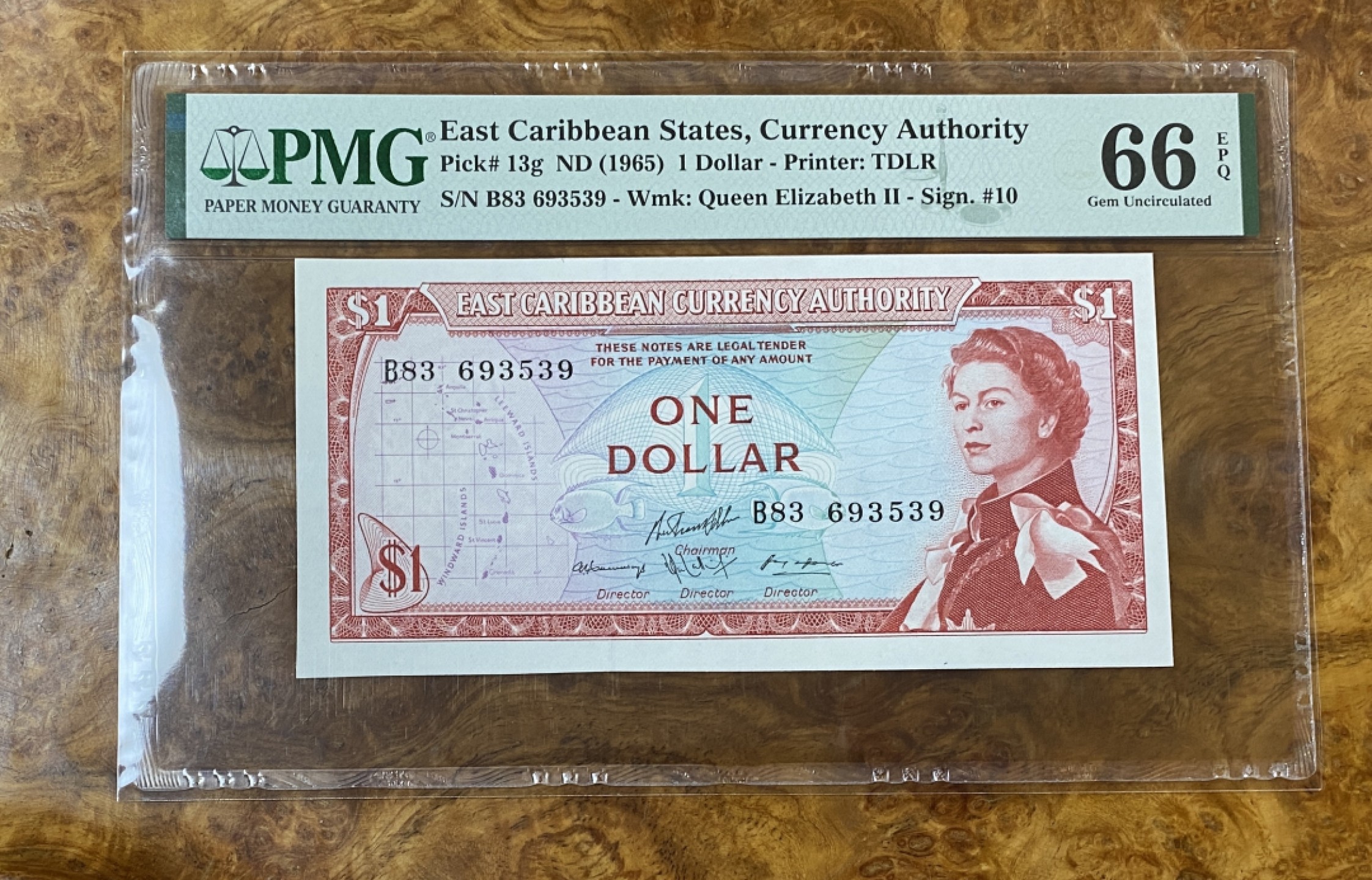 Chase Auction 第14期 - - 中外钱币、纪念钞、民国钞联拍（增加若干拍品） 1965年东加勒比1元，PMG66分！