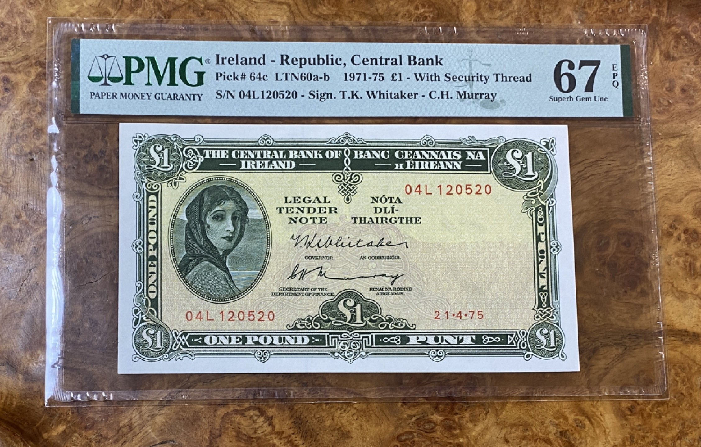 Chase Auction 第14期 - - 中外钱币、纪念钞、民国钞联拍（增加若干拍品） 1971年爱尔兰A序列1镑，PMG67分！名画拉弗雷夫人！
