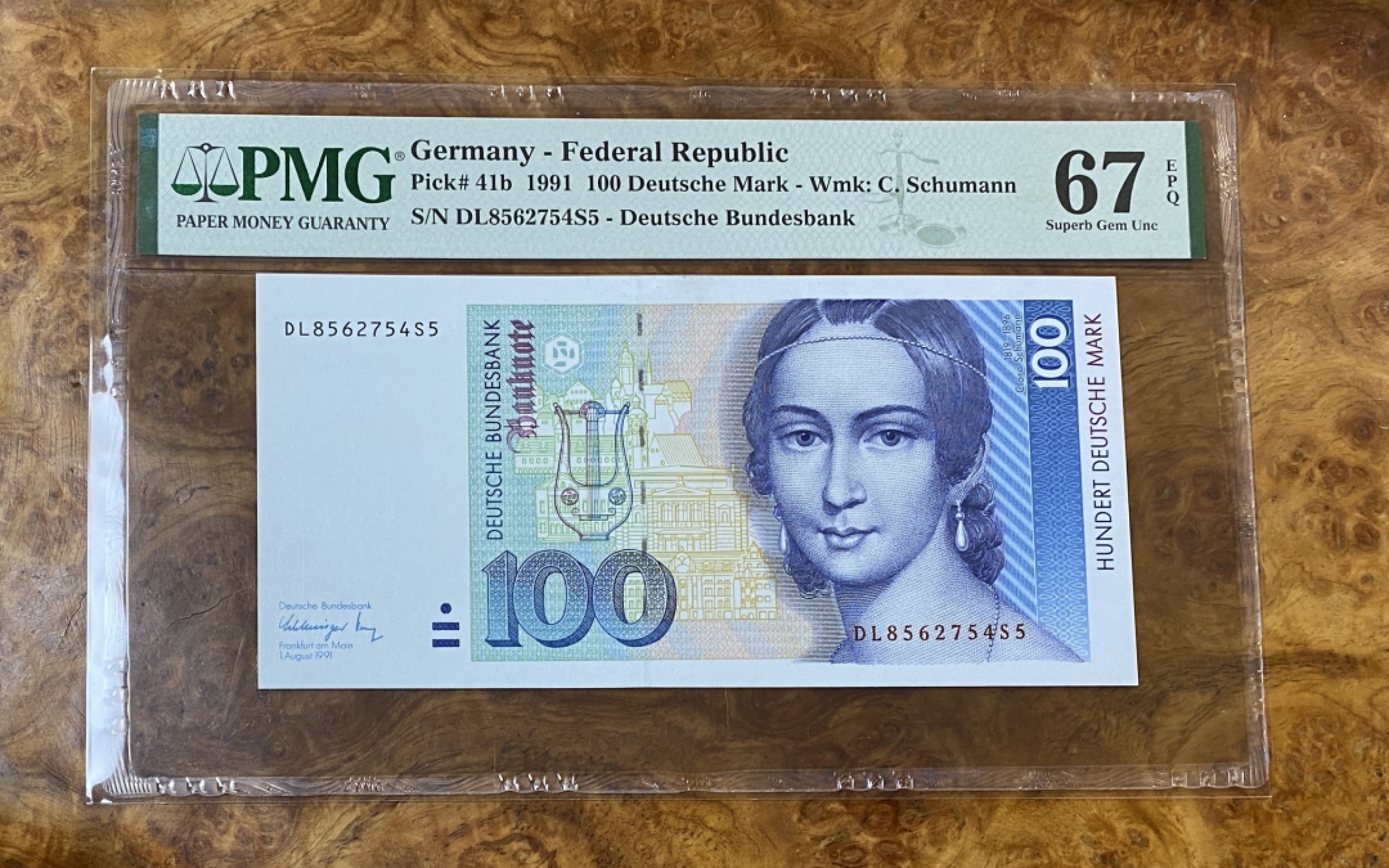 Chase Auction 第14期 - - 中外钱币、纪念钞、民国钞联拍（增加若干拍品） 1991年德国100马克，PMG67分，音乐家克拉拉！
