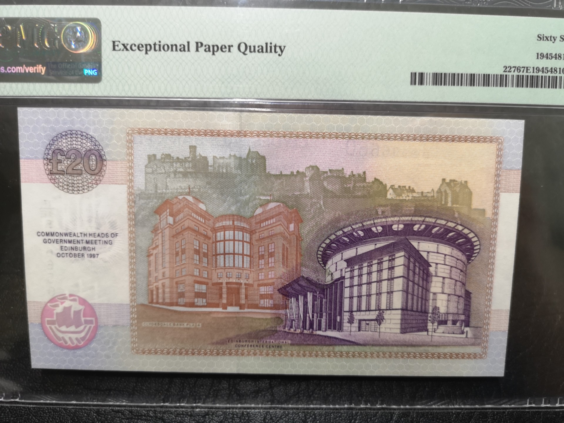 《外钞收藏家》第一百八十四期拍卖 1997年苏格兰20镑 PMG67 纪念钞 无47