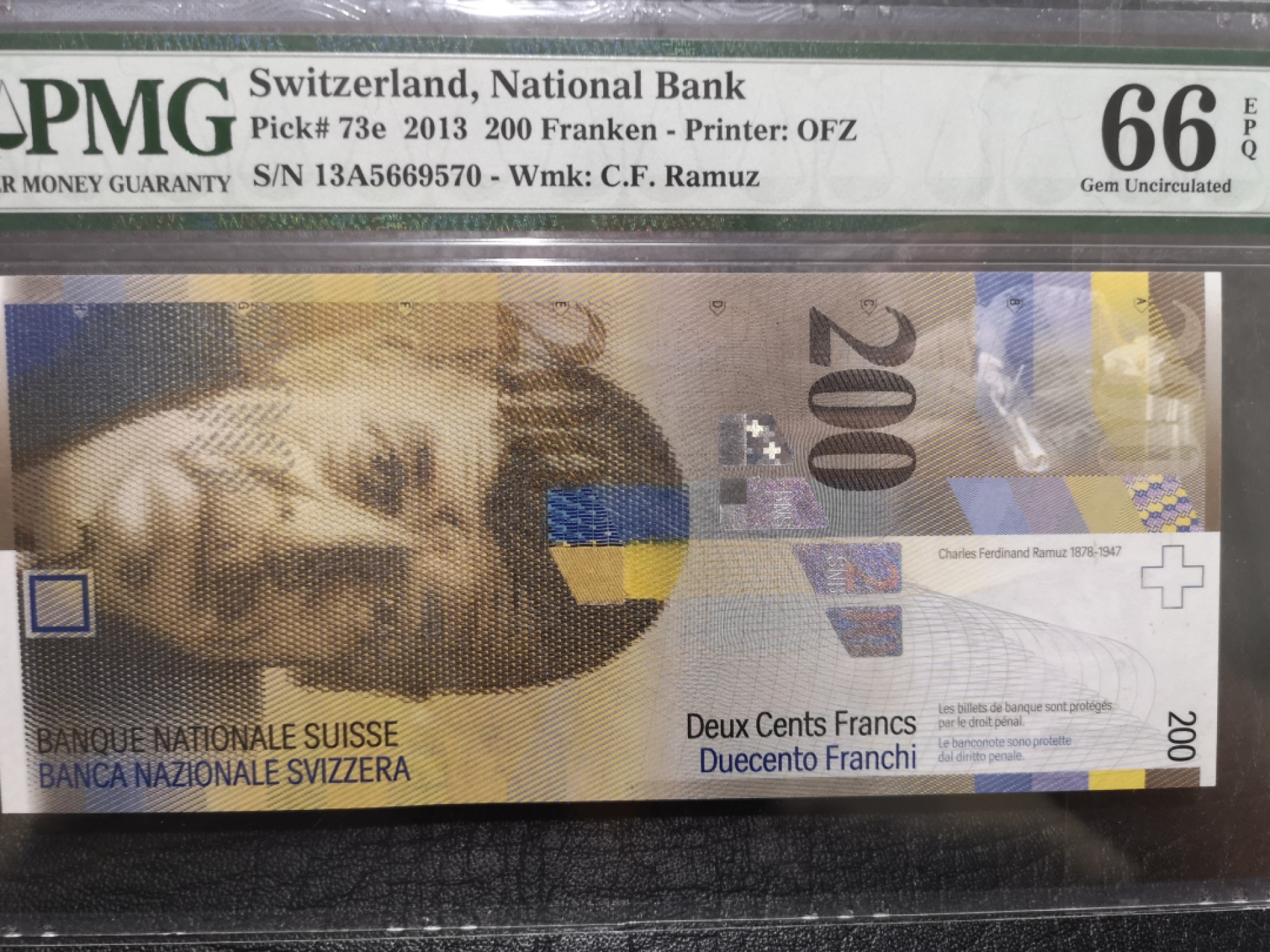 《外钞收藏家》第一百八十四期拍卖 2013年瑞士200法郎 PMG66 A冠首发