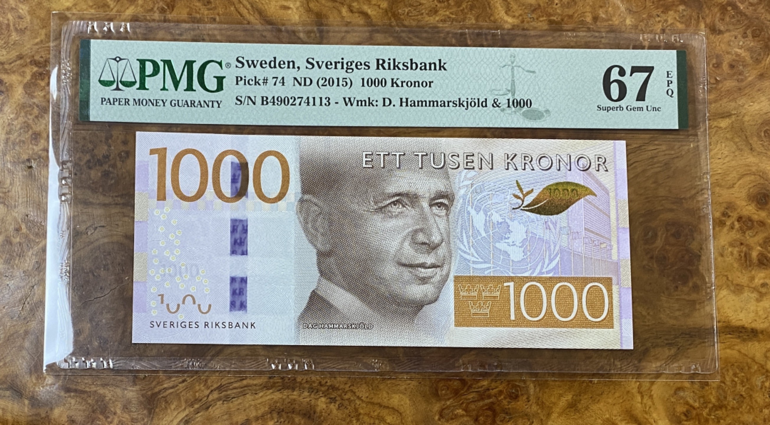 Chase Auction 第14期 - - 中外钱币、纪念钞、民国钞联拍（增加若干拍品） 2015年瑞典1000克朗，PMG67分！