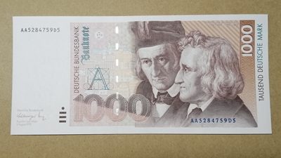 【Blue Auction】✨世界纸币精拍第196期【精】 - 【AA冠】德国 1991年1000马克 格林兄弟 全新UNC