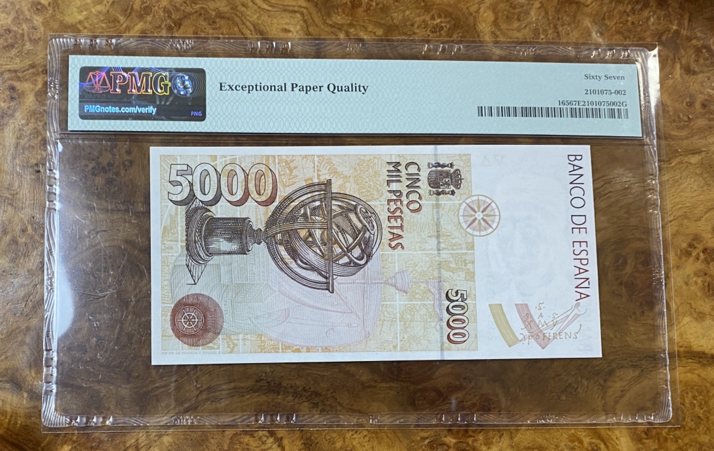 Chase Auction 第14期 - - 中外钱币、纪念钞、民国钞联拍（增加若干拍品） 1992年西班牙5000比塞塔，PMG67分！