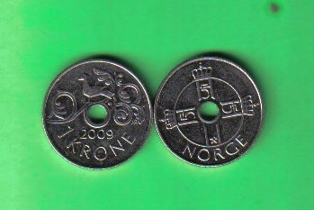 挪威2009年1克朗 实物图   - 挪威2009年1克朗 实物图  