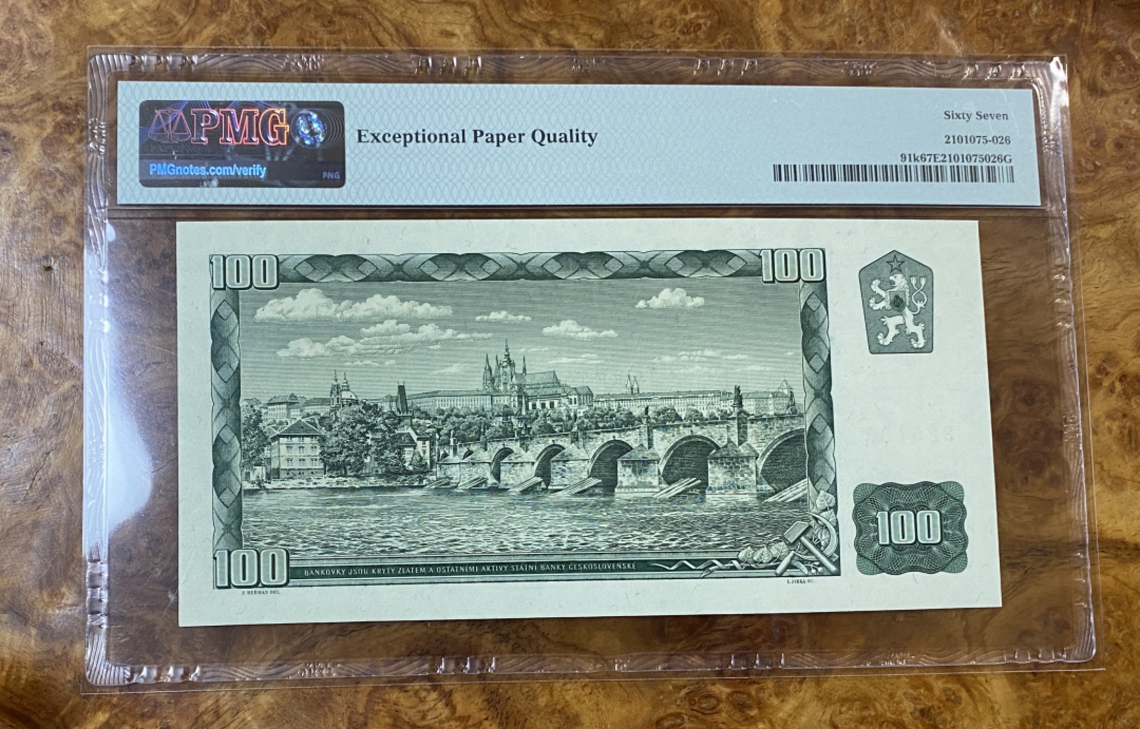 Chase Auction 第14期 - - 中外钱币、纪念钞、民国钞联拍（增加若干拍品） 1961年捷克斯洛伐克100克朗，PMG67分，冠军分，凸凹强，图案精美！