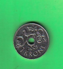挪威2005年1克朗 实物扫描    