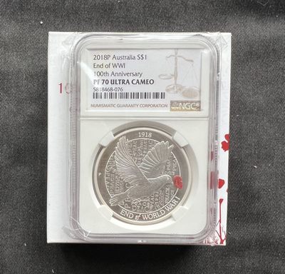 【币观天下】第192场钱币拍卖 - 【克劳斯获奖币】【澳大利亚】2018一战百年 ngc70