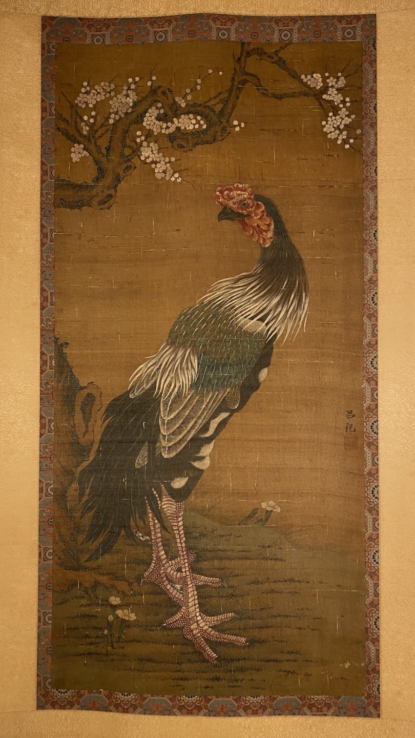 吕记绢本花鸟立轴