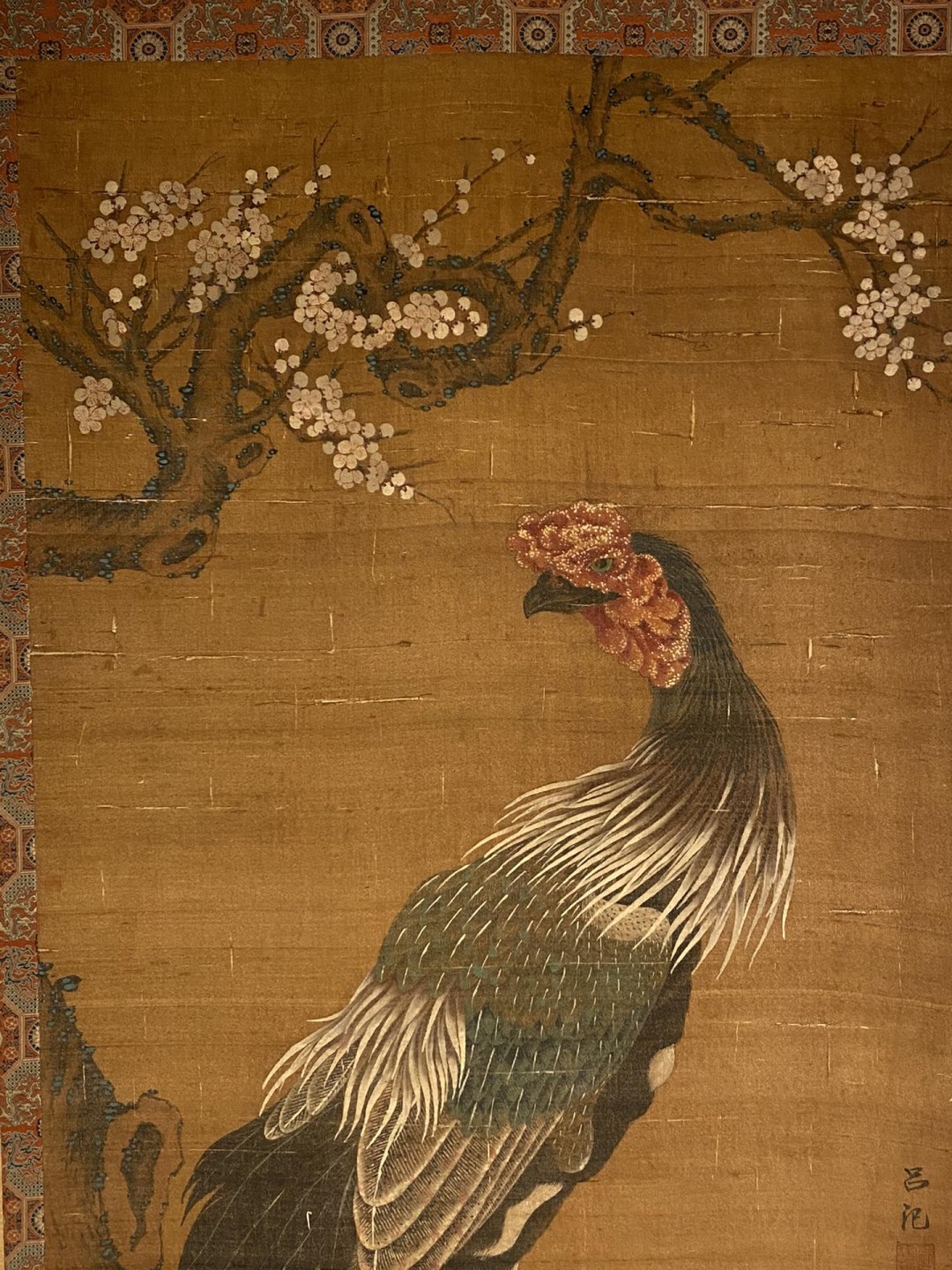吕记绢本花鸟立轴