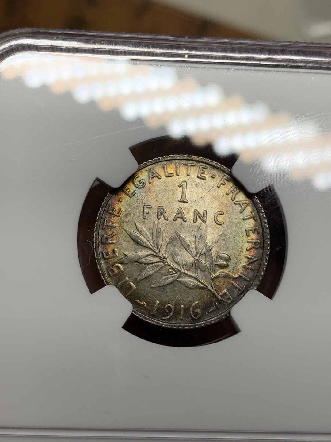 《竞宝斋》第67场-本周日，周一，周四.3场连拍（全场不限金额包邮） （3枚一起）NGC MS61,AU58,XF45分各一枚 法国 早期 1法郎 银币 早期老包浆 状态很不错