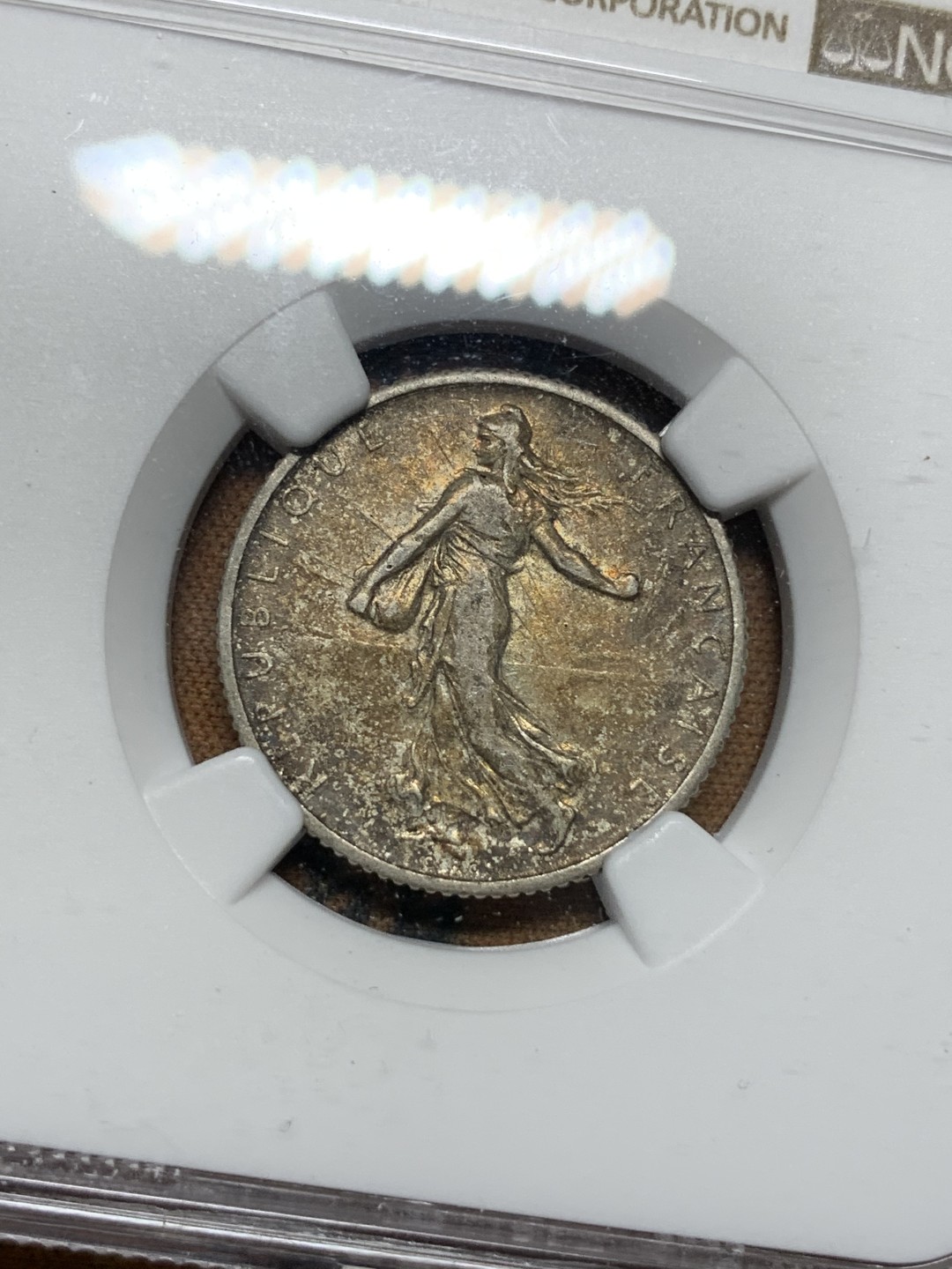 《竞宝斋》第67场-本周日，周一，周四.3场连拍（全场不限金额包邮） （3枚一起）NGC MS61,AU58,XF45分各一枚 法国 早期 1法郎 银币 早期老包浆 状态很不错