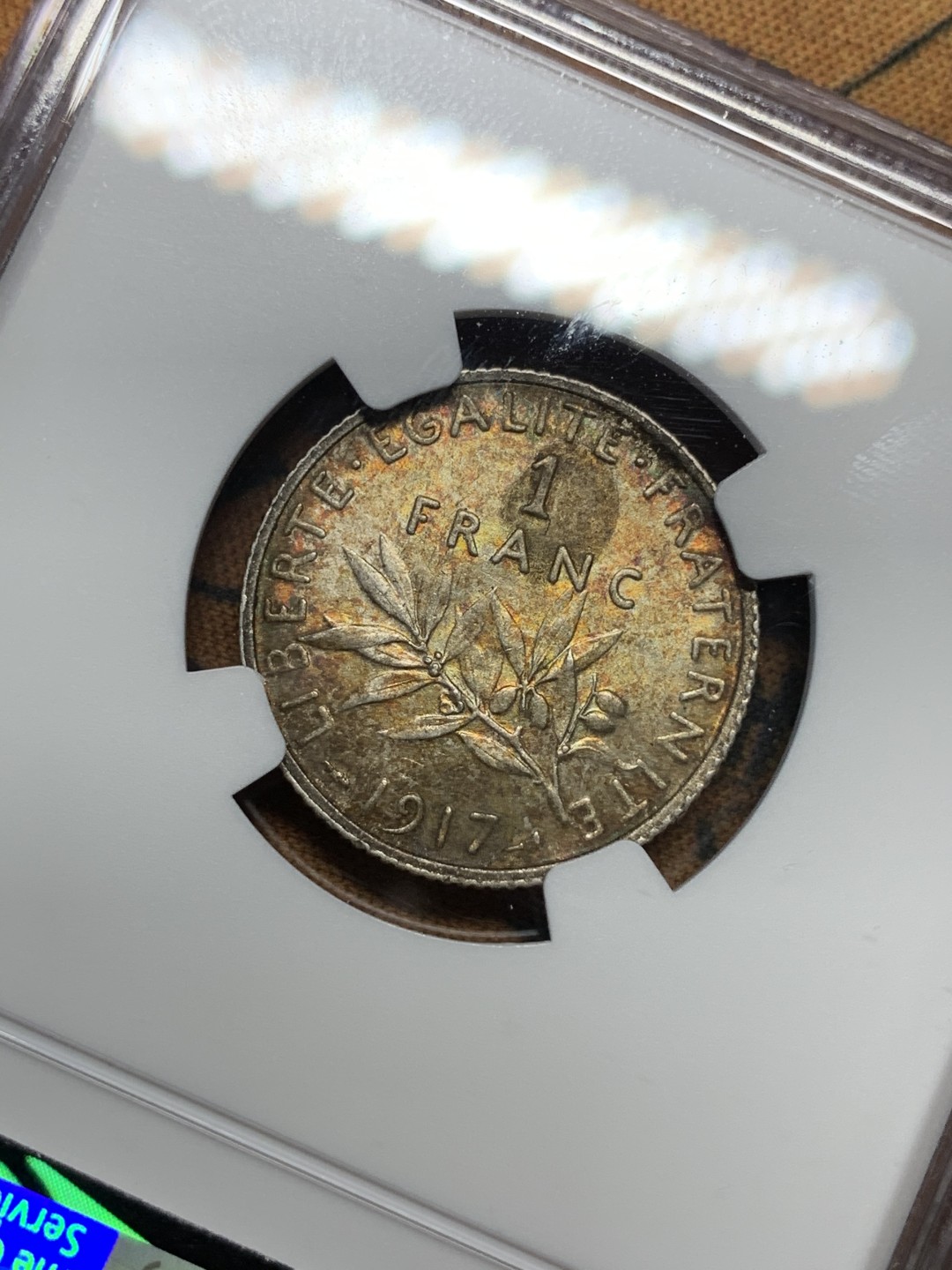 《竞宝斋》第67场-本周日，周一，周四.3场连拍（全场不限金额包邮） （3枚一起）NGC MS61,AU58,XF45分各一枚 法国 早期 1法郎 银币 早期老包浆 状态很不错