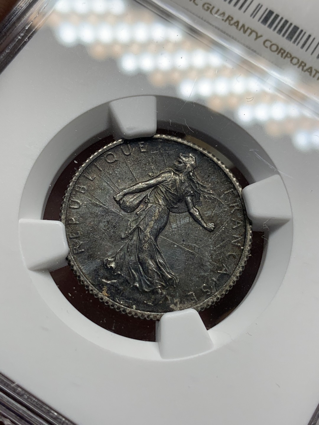 《竞宝斋》第67场-本周日，周一，周四.3场连拍（全场不限金额包邮） （3枚一起）NGC MS61,AU58,XF45分各一枚 法国 早期 1法郎 银币 早期老包浆 状态很不错