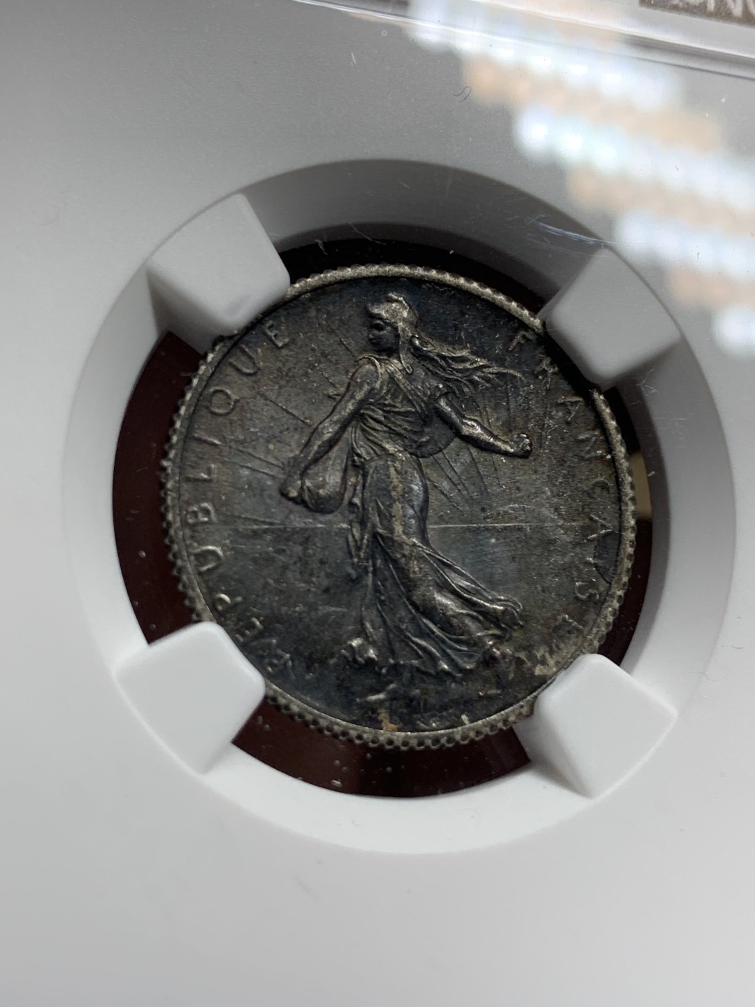 《竞宝斋》第67场-本周日，周一，周四.3场连拍（全场不限金额包邮） （3枚一起）NGC MS61,AU58,XF45分各一枚 法国 早期 1法郎 银币 早期老包浆 状态很不错