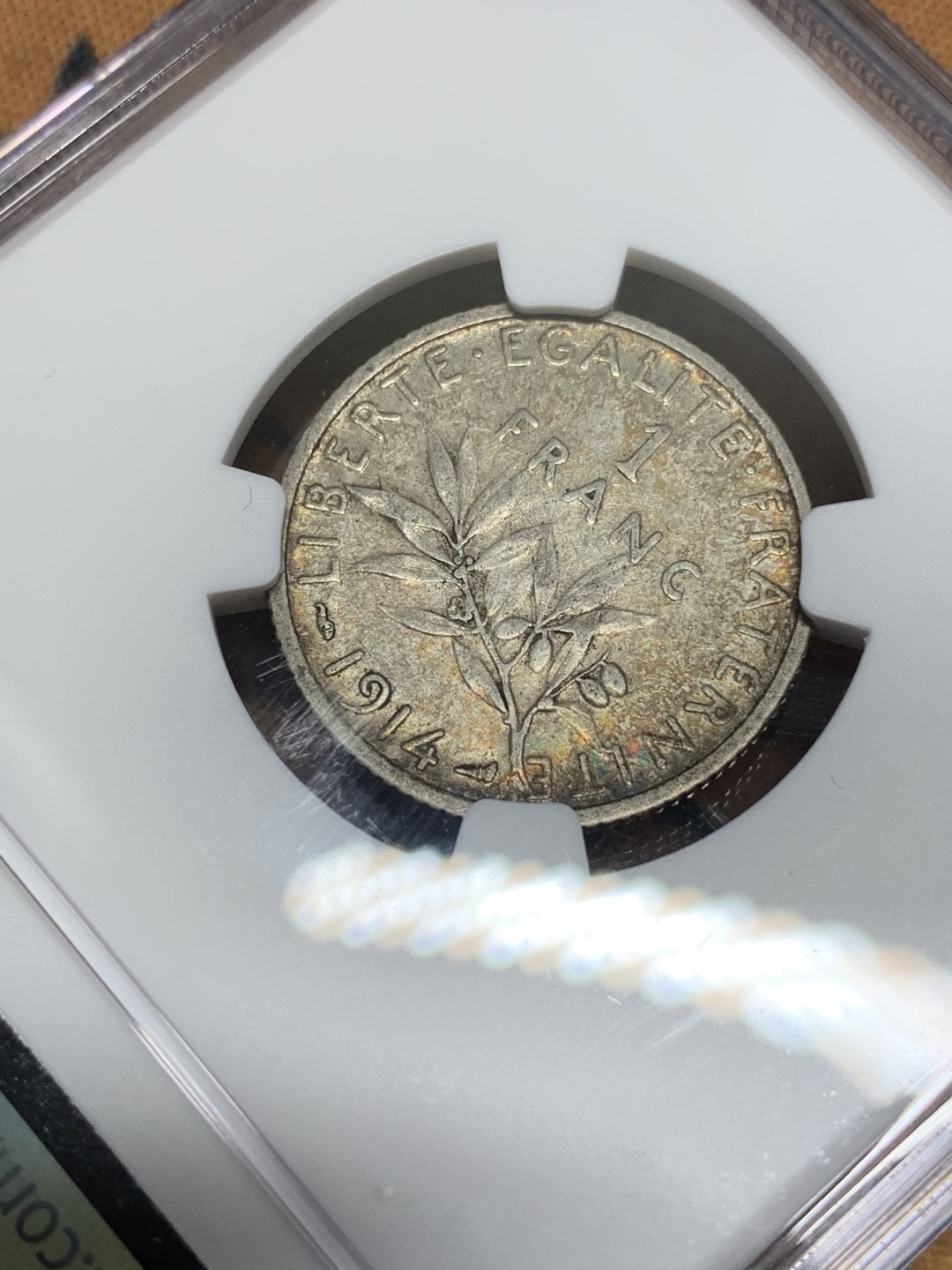 《竞宝斋》第67场-本周日，周一，周四.3场连拍（全场不限金额包邮） （3枚一起）NGC MS61,AU58,XF45分各一枚 法国 早期 1法郎 银币 早期老包浆 状态很不错