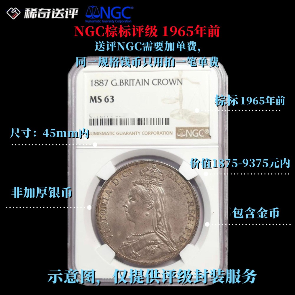 【稀奇送评】【NGC评级】【棕标】 1965年前 单枚评级费 直径45mm内【单枚起送】
