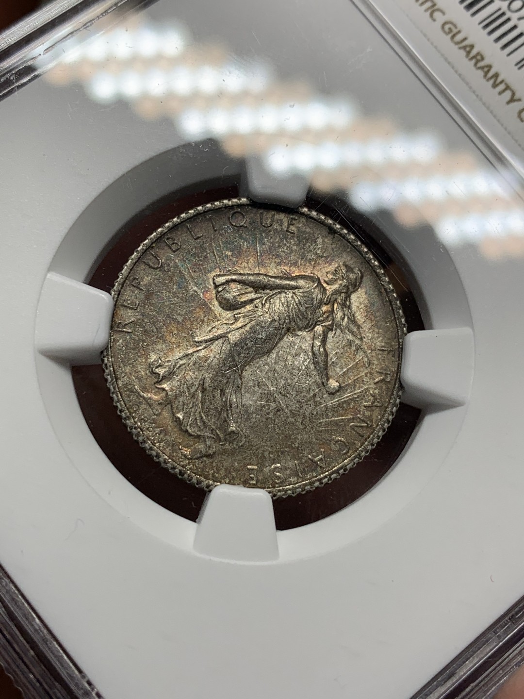 《竞宝斋》第67场-本周日，周一，周四.3场连拍（全场不限金额包邮） （3枚一起）NGC MS61,AU58,XF45分各一枚 法国 早期 1法郎 银币 早期老包浆 状态很不错