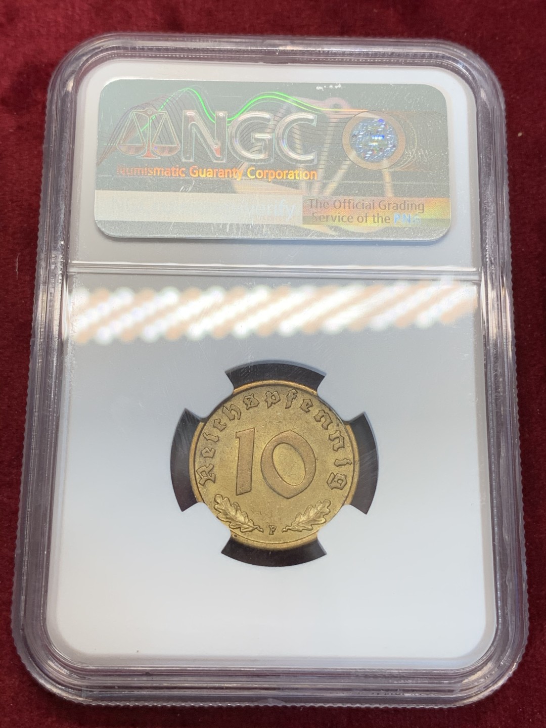 《竞宝斋》第67场-本周日，周一，周四.3场连拍（全场不限金额包邮） NGC MS63 1938F 德意志帝国10芬尼 10P好品少