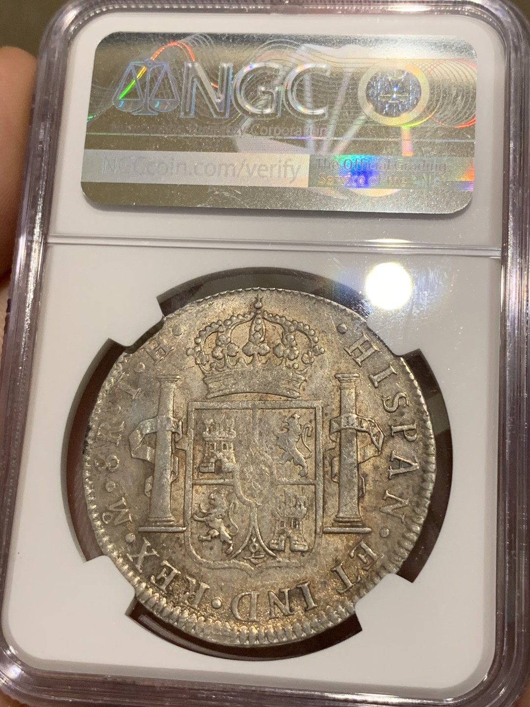 《竞宝斋》第67场-本周日，周一，周四.3场连拍（全场不限金额包邮） NGC-MS61 墨西哥 1808年 卡四双柱 8R大银币原味带彩 细节很不错