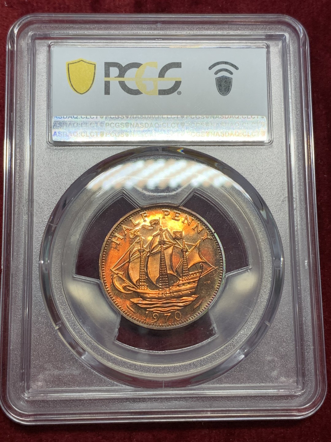 《竞宝斋》第67场-本周日，周一，周四.3场连拍（全场不限金额包邮） PCGS PR66 RD 1970年精制半便士铜币 RD镜面好彩 热门升值品种