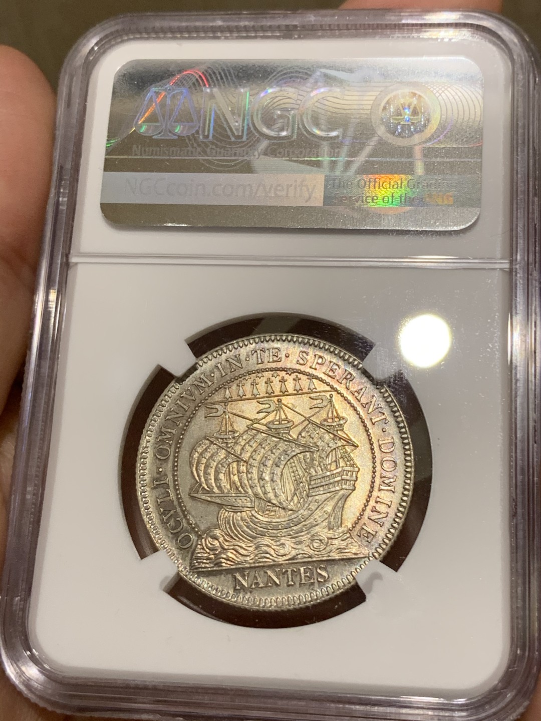 《竞宝斋》第67场-本周日，周一，周四.3场连拍（全场不限金额包邮） NGC-MS65 法国 十九世纪末 南特大帆船 JETON银制 代用币 一流的状态 带点淡彩 