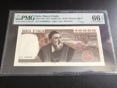 【Blue Auction】✨世界纸币精拍第197期【精】 - 【千位小号】意大利 1975年20000里拉 PMG66EPQ 经典提香