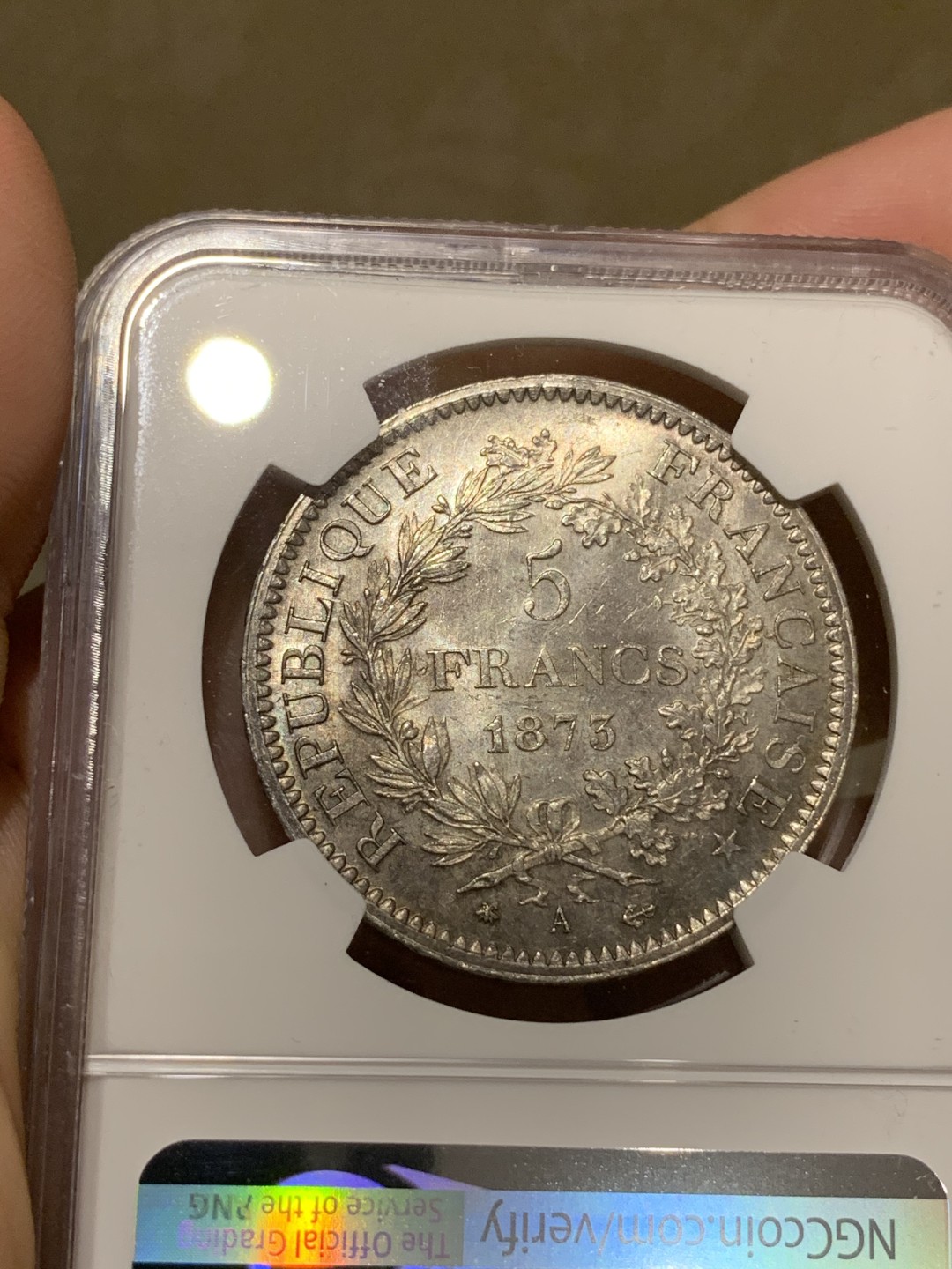 《竞宝斋》第67场-本周日，周一，周四.3场连拍（全场不限金额包邮） NGC-MS64 法国1873年 大力神 5法郎大银币 顶级品相了 卖一粒少一粒