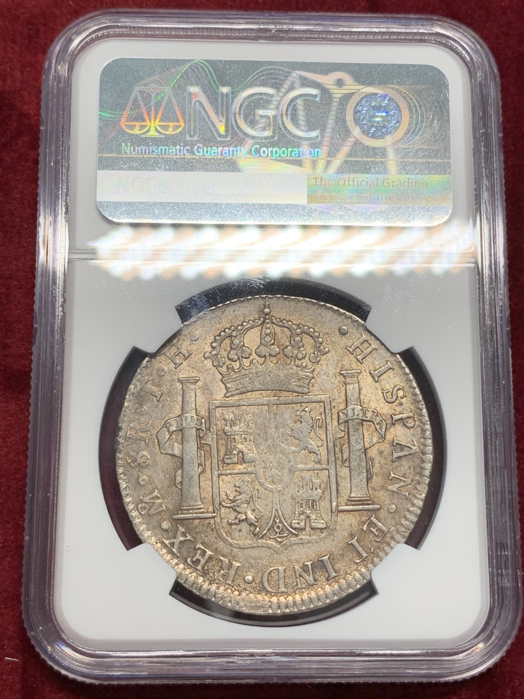 《竞宝斋》第67场-本周日，周一，周四.3场连拍（全场不限金额包邮） NGC-MS61 墨西哥 1808年 卡四双柱 8R大银币原味带彩 细节很不错