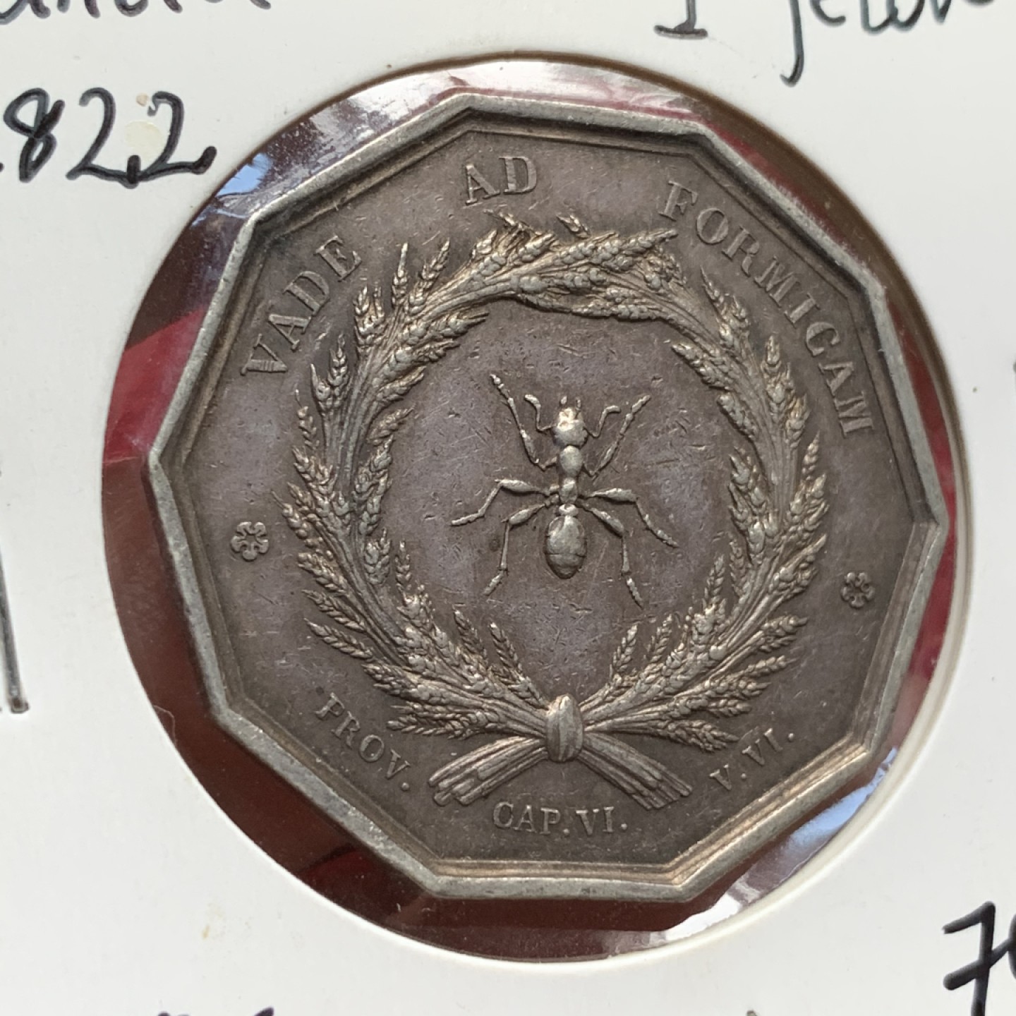 《竞宝斋》第67场-本周日，周一，周四.3场连拍（全场不限金额包邮） 法国 1822年 里昂城堡十边形 银代币 大规格 16.9克，手指铭 银标 当初70欧拿的