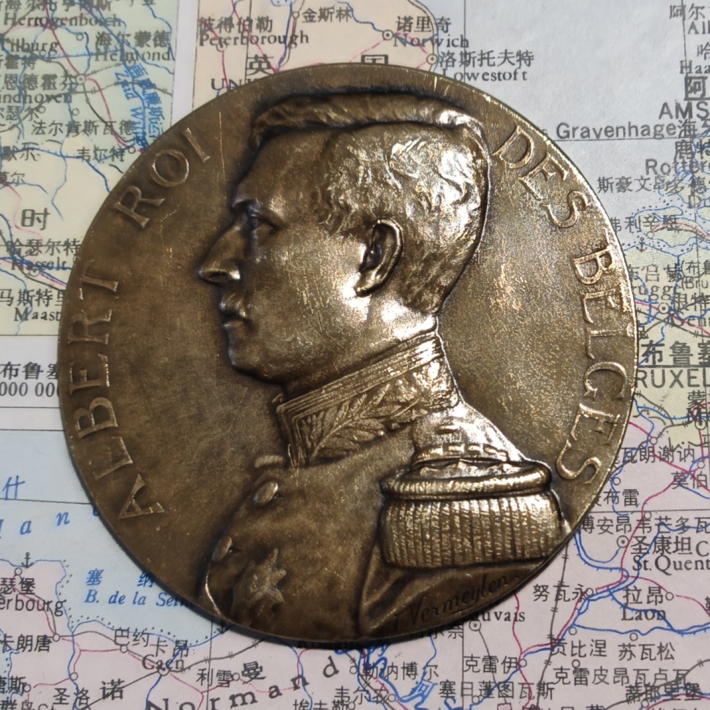 gush小明220626 比利时1924安特卫普音乐学院镀银铜章 国王阿尔伯特头像