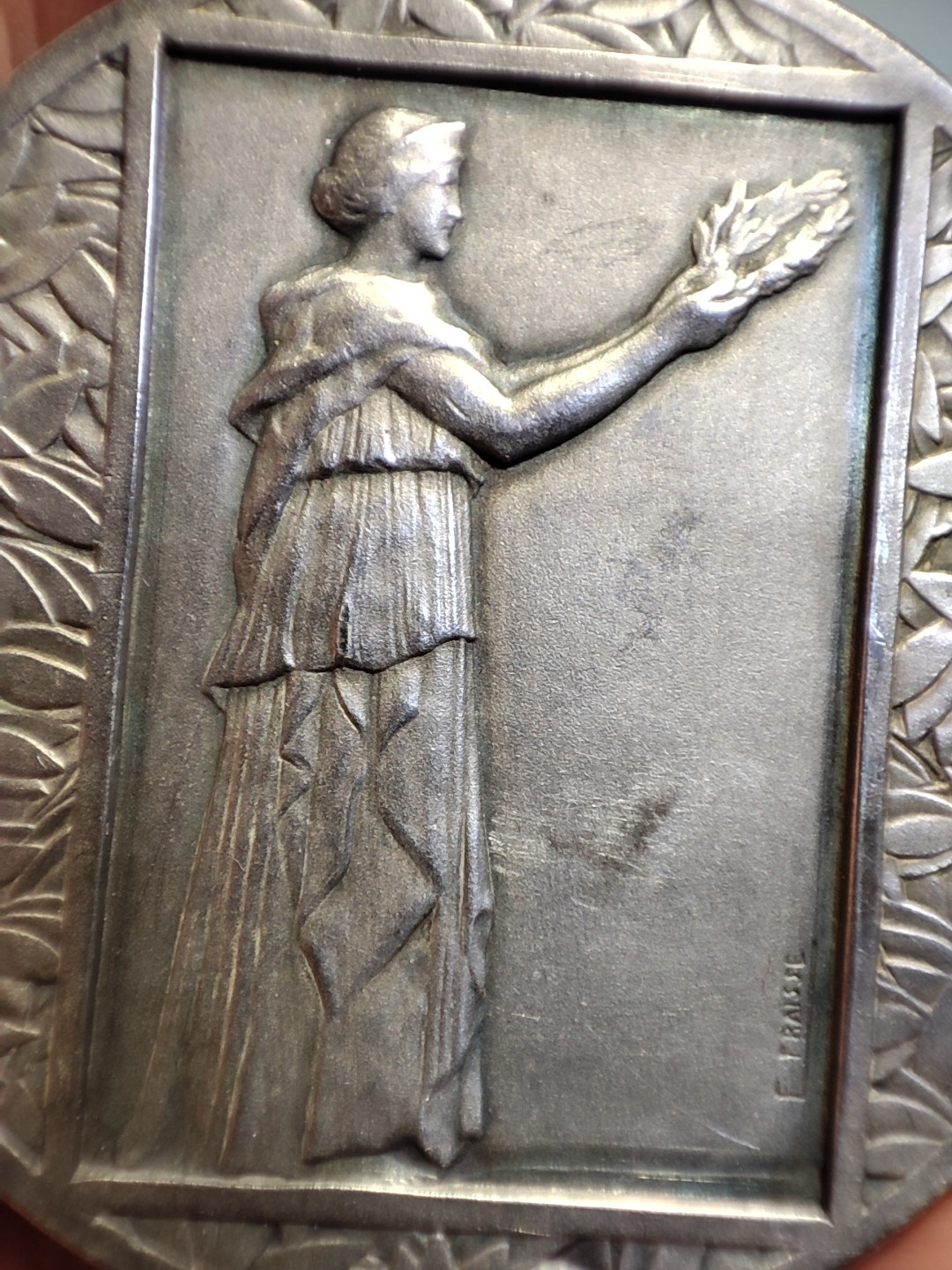 gush小明220626 法国1927装饰艺术镀银铜章 弗瑞斯章牌作品