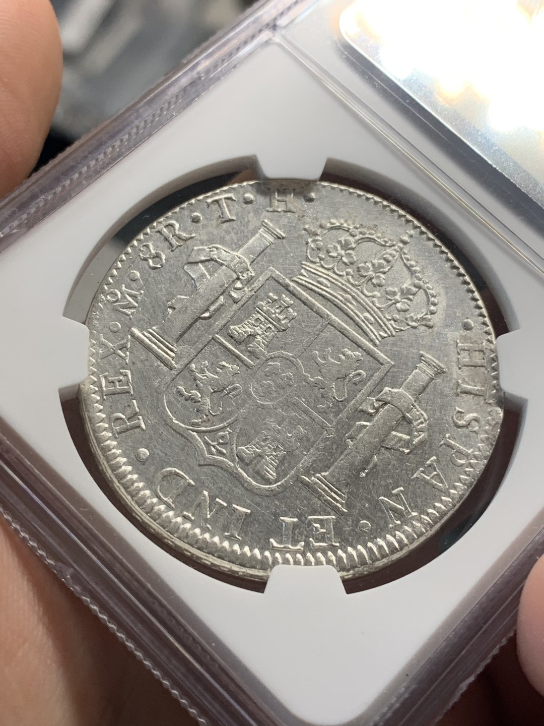 《竞宝斋》第67场-本周日，周一，周四.3场连拍（全场不限金额包邮） NGC-AUD 墨西哥双柱 卡洛斯四世 1807年  8里亚尔 银币双面深打 银光很不错